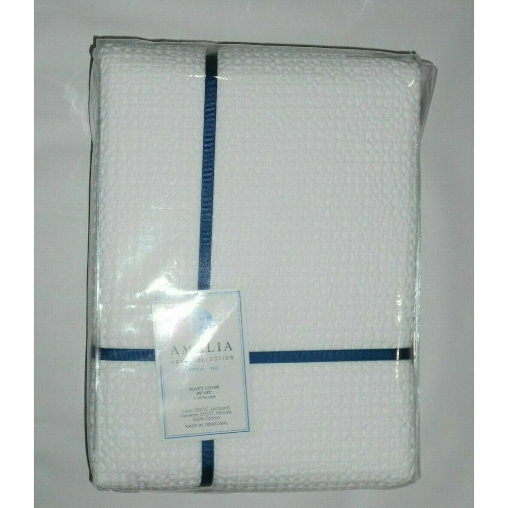 Amalia of Portugal Sines solid White Jacquard Duvet‎ Cover King